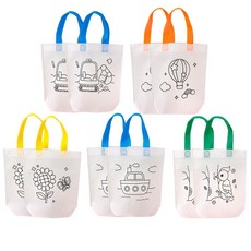 부직포가방 만들기 꾸미기 세트 10p 색칠가방 그림그리기 부직포백 색칠놀이 색칠공부 보조가방 밑그림 도안 컬러링 DIY 부직포 가방 방콕놀이, 10개, 5종