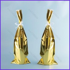 桃園出貨 紅酒包袋禮品塑料鍍鋁平口袋 新年婚慶聖誕禮品袋 紅酒袋子批發束口, (10個袋子+10條白色絲帶）,16.5x45.7cm, 1個