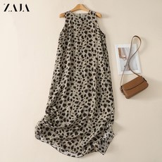 ZAJA 여성 여름 롱 원피스 민소매 레오파드 패션 캐주얼