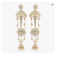 Karatcart Traditional Gold-Plated Kashmiri Kundan Long Drop with Jhumki Design for Women