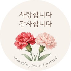 카네이션 감사 포장스티커 원형 하트 타원 정사각 무광아트지, 50개, 혼합색상(원형)