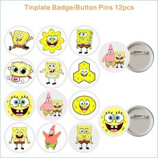 파티 선물 슬랩 풍선 식기 접시 어린이 팔찌 테이블보 장식 스폰지밥 가방 용품, 12pcs badge