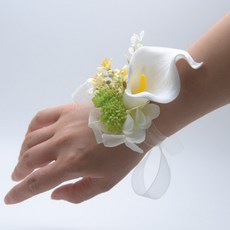 PU馬蹄蓮手腕花 結婚襟花 手工製作 模擬花束, 075多彩馬蹄蓮手腕花 白色, 1個