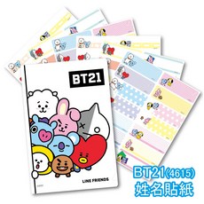 BT21 防水姓名貼紙 (大) - 酷章，客製化兒童姓名貼，可愛卡通圖案，不易脫落, 1個, Multicolor, 84小張