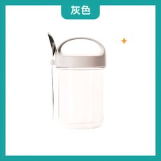 玻璃材質附勺子 燕麥杯 優格杯 早餐杯 隔夜燕麥罐, 1個, 灰色 附小湯匙｜玻璃優格燕麥杯