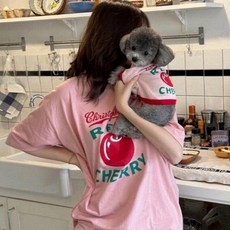 강아지 커플룩 반려동물 개플룩 티셔츠 시밀러룩 옷 대형견 반팔티 여름 견주 반려견 의류, 반려인 - 화이트