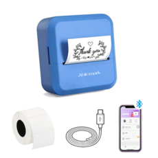 Ablemark 라벨 프린터기 스티커 라벨지포함 고속인쇄 바코드 생성 큐알코드 스캔 가능, 1세트, 푸른