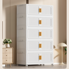 리빙투 접이식 수납장 다용도 대용량 리빙박스 수납 정리함 서랍장, 5개, 불투명 화이트