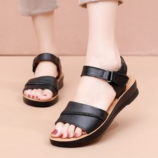 Meetist 여름 여성 송아지 가죽 샌들 캐주얼 경량 미끄럼 방지 슬립온 중년 엄마 샌들