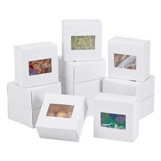 30개 PVC 창이 있는 사각형 흰색 크라프트지 포장 상자 (완성품: 8x8x4cm), 하얀색