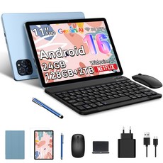 TABWEE 2026 세계최초 Android16 Gemini AI 태블릿 11인치 FHD 24GB+128GB 2TB확장 2in1 테블릿 pc 키보드세트, 푸른색, 128GB, Wi-Fi