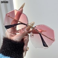 DFMEI 新款韓版墨鏡女圓臉顯臉小無框切邊個性潮流復古感太陽鏡高級