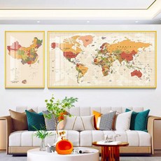 (M1H1) 세계지도 여행 마그넷보드 추억보관 A모델 50x100cm, 알루미늄 프레임 크리스탈 자기 유리 표면, 스타일 A 중국 영국 세계 지도