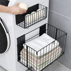 무타공마켓 세탁기 부착식 자석 대용량 빨래바구니, 블랙