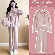 봄 가을 임산부 세트 캐주얼 임부복 기질 임부 후드 집업 맨투맨 + 하이웨이스트 와이드 팬츠 상하 투피스 세트 LPC