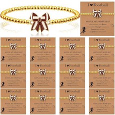 Huquary 리본 골드 비즈 스포츠 팔찌 20개 신축성 있는 스포츠 팔찌 영감을 주는 카드 포함 팀 선물 파티 선물 합금 종이 보석 없음, 미식축구