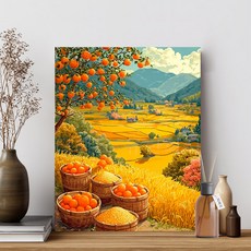 티레오 액자형 보석십자수 캔버스형 40x50cm 3D DIY 비즈공예 세트 산수화 풍경화 대형 비즈구슬 십자수, 1개, 감 풍경화