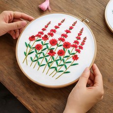 일상플랜 프랑스 자수 DIY 세트, 1개, 빨간 다알리아