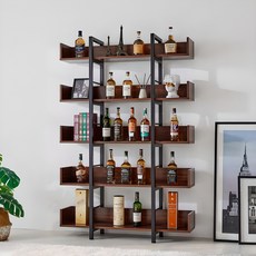 우디스 1200 5단 사각프레임 장식장 술장 위스키 양주 진열장, 블랙프레임_월넛