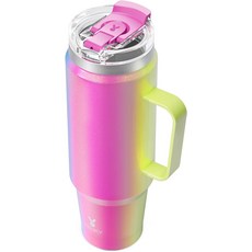 손잡이가 달린 Mooky 40oz 텀블러 2-in-1 빨대와 컵 뚜껑이 있는 스테인리스 스틸 여행용 머그컵 진공 단열 커피 100% 누수 방지 34시간 동안 차갑게 유지하거나, Carnival, 40 Ounces