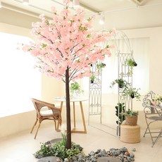 인테리어 대형 인조 조화나무 플랜테리어, 1세트, 구름벚꽃 브라운목대 받침형 240CM_솔향난초잔디