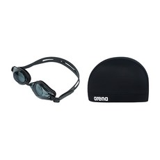 AKT-5920-블랙 아레나 아동 생존수영키트 2종 (수경 수모 폴리백 세트), 블랙, 1개 블랙, 1개