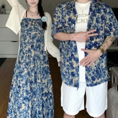 커플 시밀러룩 반팔 하와이안 여행 웨딩촬영 티셔츠 휴양지 드레스 호캉스 패밀리룩 원피스 긴팔