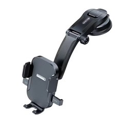 真空吸盤汽車手機支架 360度旋轉 單手操作 穩固不擋視線, 瀑布式 紋面黑吸盤款, 1個