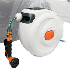 고드림 베란다 정원 자동 릴 호수 세차 청소 고압 물 분사기 워터건 호스, 20m, 화이트