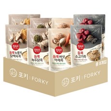 듬뿍 파우치죽 8개 혼합세트 (듬뿍녹두닭죽+듬뿍누룽지닭백숙죽+듬뿍버섯야채죽+듬뿍소고기죽 각 2개), 1세트