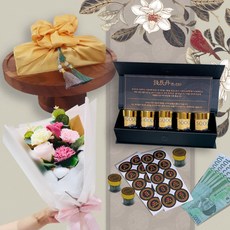 Lovely Farm 香皂康乃馨花束 + 金錢筒全套組合, 5孔金色, 1個