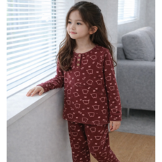 행복한쇼핑몰 여아용 무형광 피치 기모 스노우캣 상하의 긴팔 세트