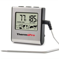 ThermoPro TP-16 燒烤用探針式溫度計 LCD 0-300度溫度顯示 含計時器 不鏽鋼探頭 - 廚房肉類BBQ適用, 1個