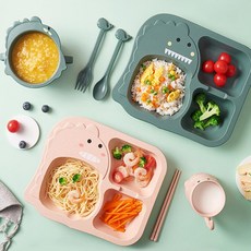 다모아만물상 유아 어린이 아기 공룡 식기 세트, 2공룡식판세트-핑크, 1개