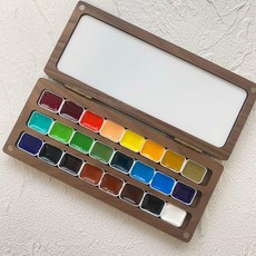 미니 파레트 원목 수채화 물감 36칸 파렛트 전문가용, 단일 상자, 1개, 홀베인 공식 24색 1ml