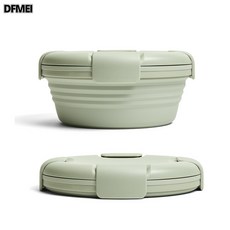 DFMEI 矽膠折疊飯盒旅行碗便攜伸縮泡面午餐盒保鮮盒戶外野餐便當盒新品, 1個, 1100ml  北歐綠:如圖