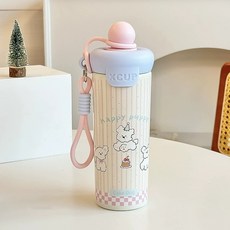 狗狗簡約兒童保溫杯316不鏽鋼女生高顏值雙飲吸管保溫杯學生便攜, 浮球保溫杯600ml-粉球:400ml, 1個, 1L