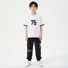 지디오 주니어 남아 투피스 세트 프린팅 반팔티 밴딩 조거 팬츠 초등학생 여름 상하복
