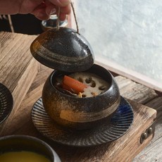 瓦罐燉盅 陶瓷小瓦罐 煲湯罐 煨湯 茶碗蒸杯 蒸蛋碗 煨湯罐 耐高溫陶瓷隔水燉 家用日式陶瓷燉蛋盅 燉湯盅隔水燉帶, 白瑾,不含底託, 1個