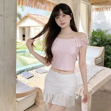 新款分體泳衣 女純欲顯瘦遮肚溫泉度假吊帶短裙