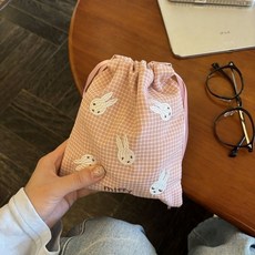 可愛米菲刺繡束口袋收納包 便攜手提補妝小包包 精緻實用平價