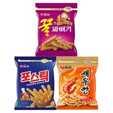 [안녕골목마켓] 대용량지퍼팩 과자세트 새우깡+포스틱+꿀꽈배기, 1세트, 400g