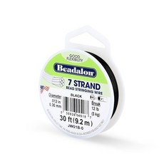 비드알론 7 스트랜드 스테인리스 스틸 비드 스트링 와이어 0.015인치 / 0.38mm 밝은 30피트 / 9.2m, 1 .012 in / 0.30 mm , 30 ft /, Satin Silver