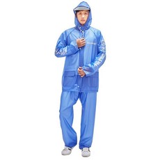 成人防暴雨pvc雨衣雨褲套裝 電瓶車專用單人雨衣褲, 蘭色套裝【雨衣+雨褲+雙面罩】,L