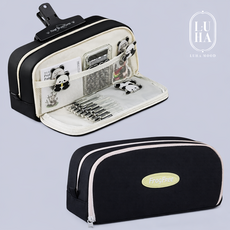 루하무드 3단 대용량 분리수납 펜 파우치 필통, 1개, 블랙