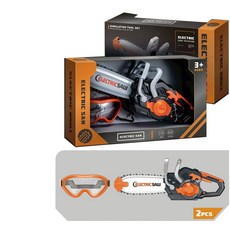 HONG CHUAN SHENG 角色扮演電鋸玩具套裝，附護目鏡，模擬音效電動功能，3歲以上適用, 黑灰, 1個