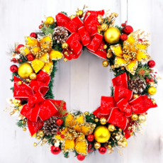 裝飾燈大師 50cm PVC花圈 - 台灣手做精緻盒裝, F款紅金, 1個