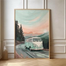 밴 캠핑 모험 포스터 여행 자연 풍경 캔버스 회화 레트로 벽 예술 거실 홈 장식, F. 5