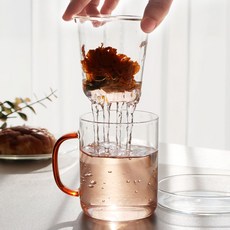 미앤유 내열유리 머그 + 거름망 + 뚜껑세트 430ml, 2개, 골드브라운 2개, 골드브라운