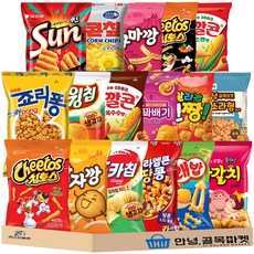 봉지 과자 17종 혼합 세트 ( 오리온 썬칩 고래밥 포카칩 스윙칩 농심 고구마깡 감자깡 자갈치 꿀꽈배기 롯데 꼬깔콘 치토스 크라운 신짱 콘칲 카땅 쬬리퐁 소라 과자 ) 스낵 2호, 17개, 봉지과자